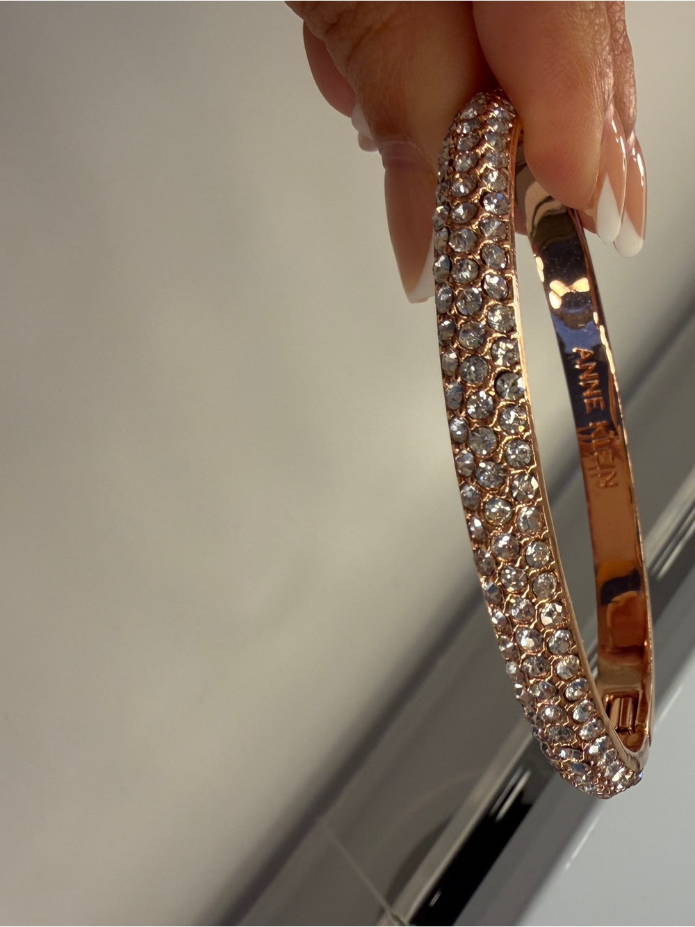 Anne Klein Rose Gold Crystal Pavé Hinged Bangle Bracelet